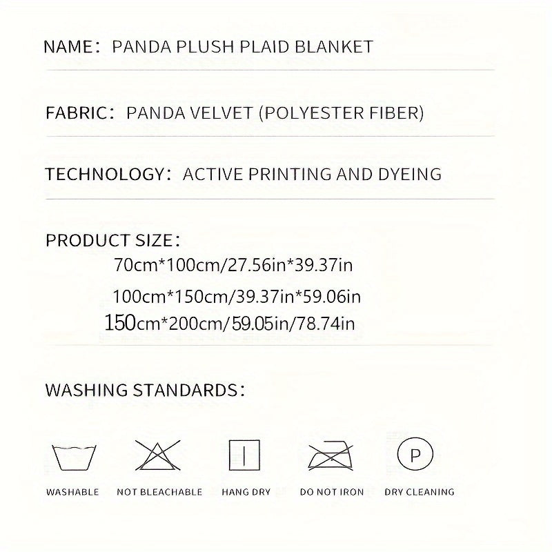 Soft Panda Velvet Polyester Cozy Plaid Blanket for All-Season Use