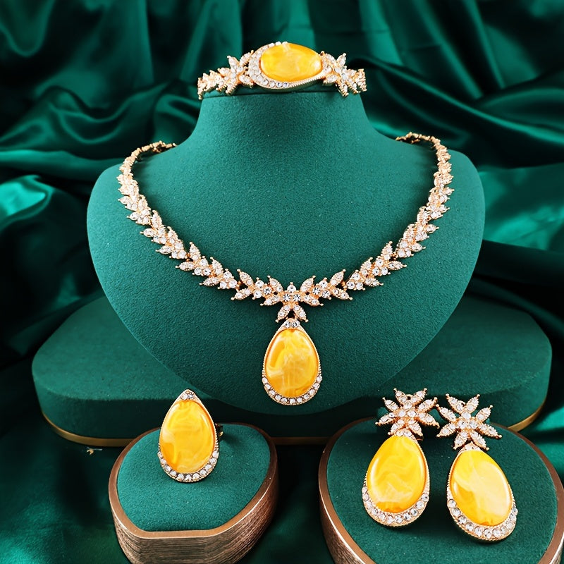 Gold Plated Alloy Jewelry Set with Rhinestones for Weddings and Gifts