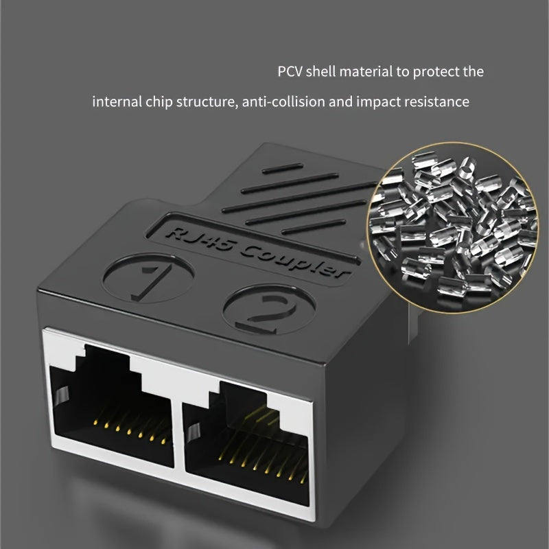 Adaptador Ethernet Cable divisor LAN 1 a 2 puertos negro y dorado compacto y resistente