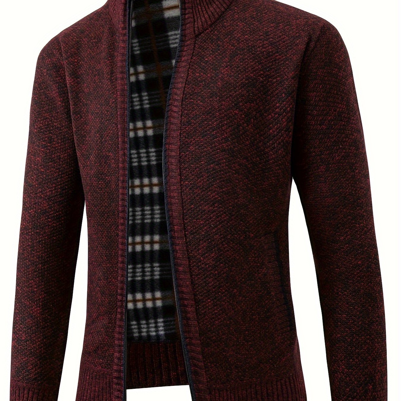 Men's Solid Fleece Cardigan with Pockets Turtle Neck Zip Up Sweater for Winter Fall Outdoor Activities