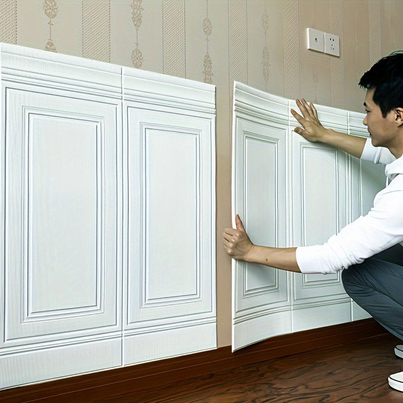 5pcs 3D Textured Self-Adhesive Wall Panels Shapes and Stripes Waterproof Moisture-Proof Wainscot Board for Bedroom