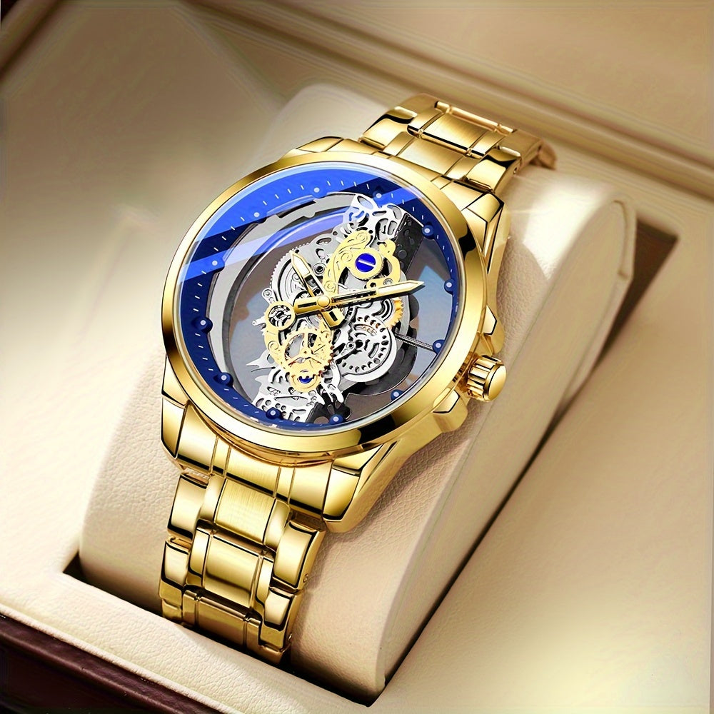Men's Steel Band Watch with Luminous Openwork Sheer Bottom Quartz Watch Gift