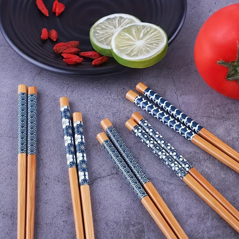 5 Pairs of Premium Bamboo Chopsticks Non-Slip Heat-Resistant Dishwasher Safe Kitchen Utensils