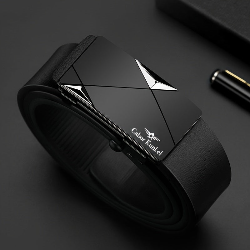 Men's Leather Belt with Auto Buckle Cowhide Casual Business No Teeth Design