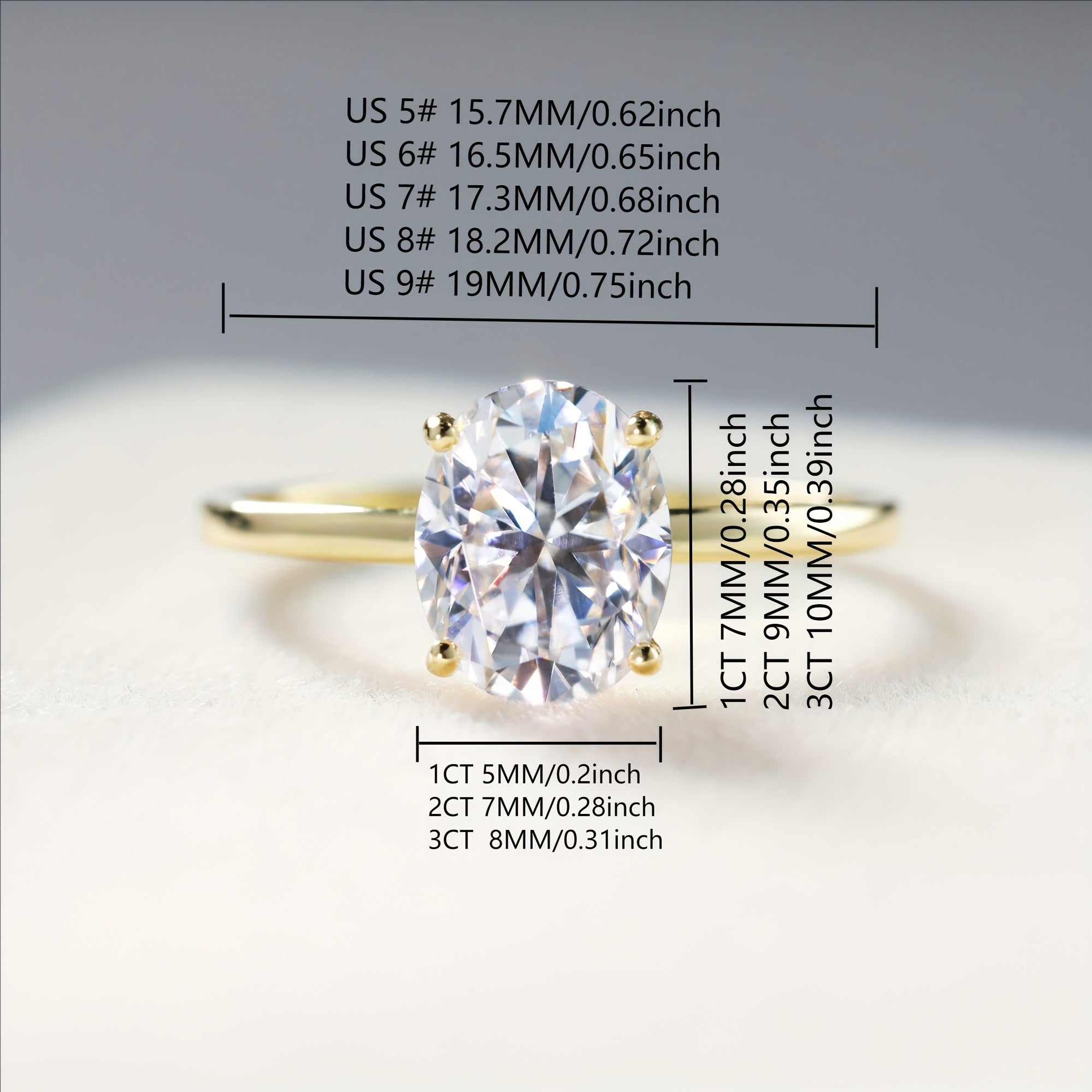 Sterling Silver Oval Synthetic Zirconia Ring 1CT 2CT 3CT for Wedding or Daily Wear