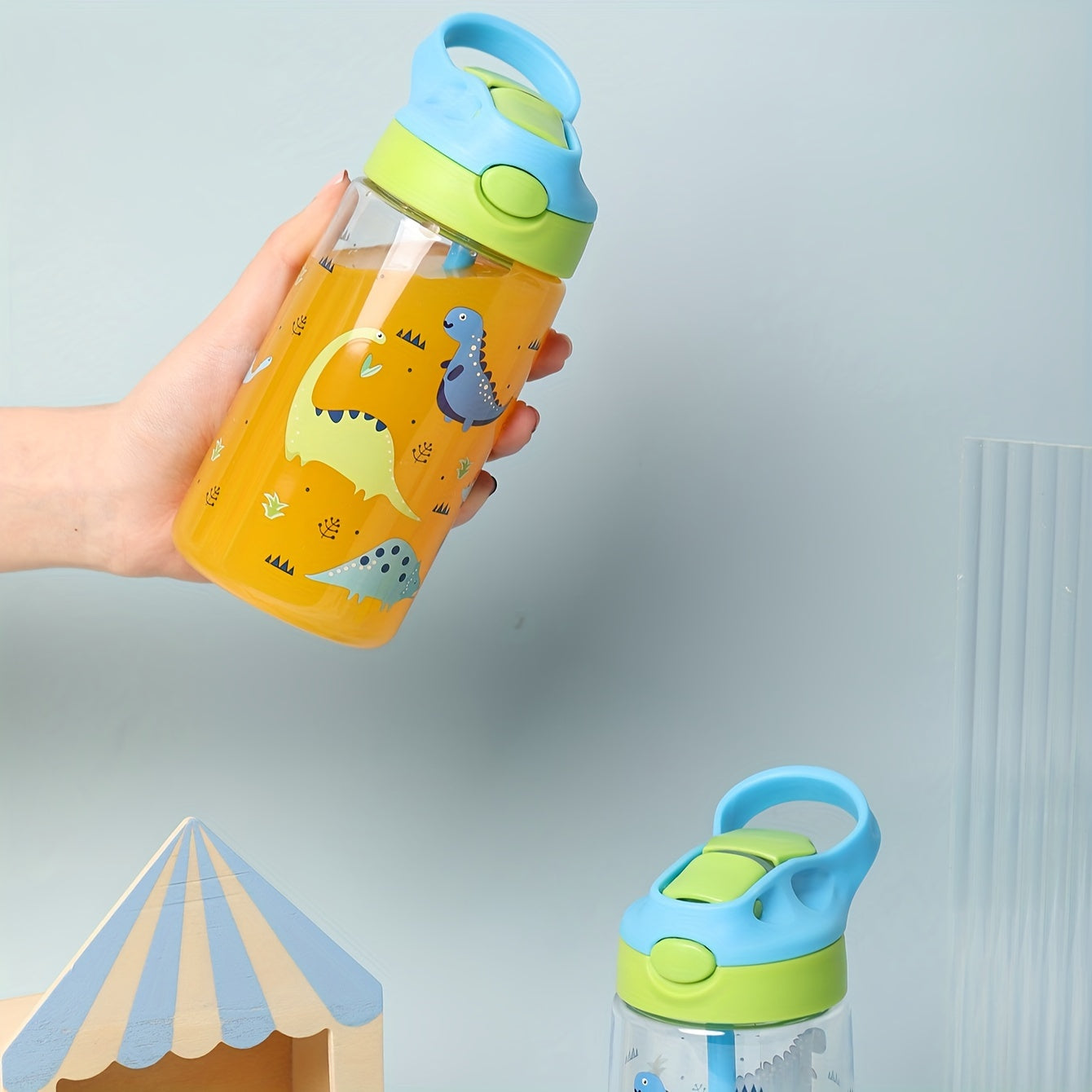 500ml BPA-Free Sports Water Bottle with Straw Leakproof Silicone Nozzle Cartoon Design