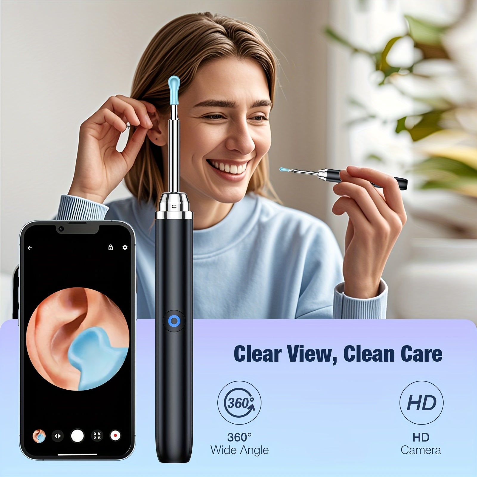 Rechargeable Ear Cleaner with Camera and Earwax Removal Tools for Adults