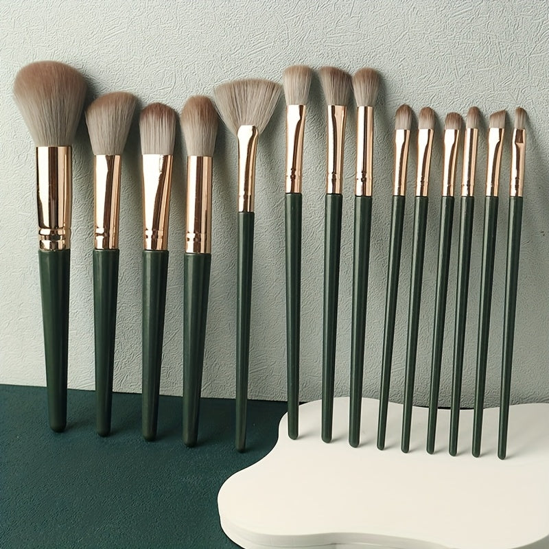 14-Piece Green Makeup Brush Set for Face and Eye Contouring Blending