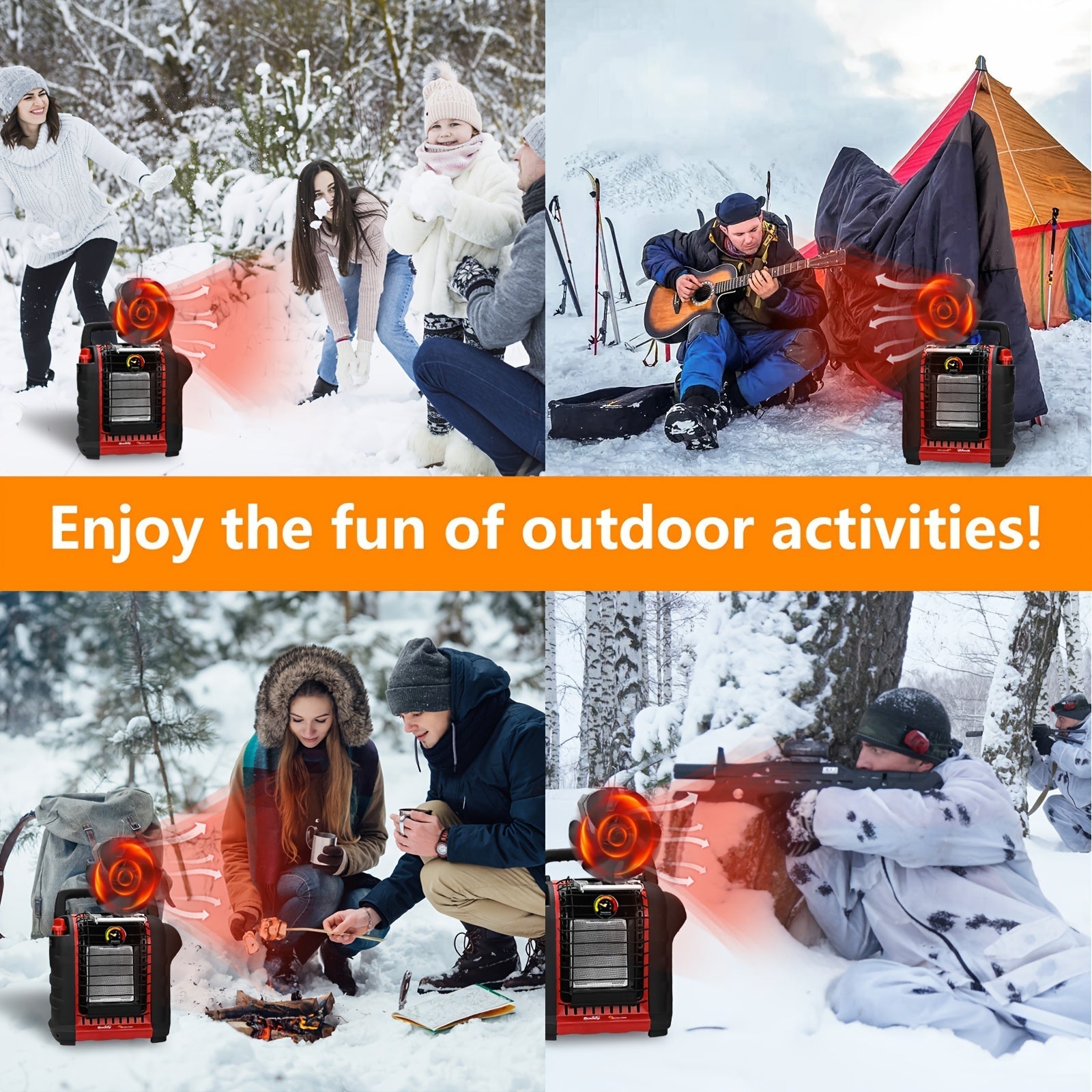 Aluminum Wood Stove Fan with Magnetic Thermometer for Camping and Indoor Use