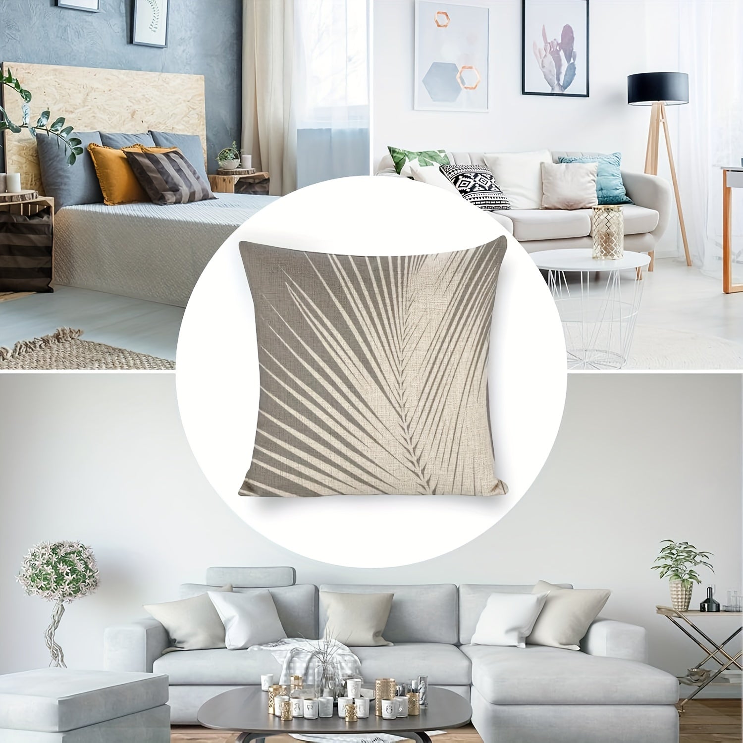 Zamonaviy Len Pillow Cover, Shik Palm Leaf Dizayni, Bir Tomonda Zamonaviy Geometrik Print, Quvnoq Zipper Yopilishi, Oson Parvarish Qilish uchun Mashinada Yuviladigan Matolar, Har qanday Xonada Mos Keladigan Ranglar - Mukammal (1 Qopqoq)
