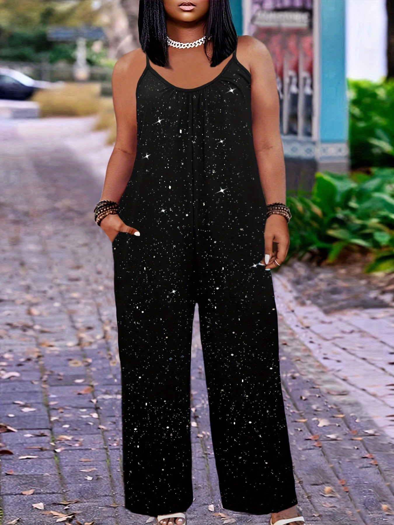 Women's Plus Size Sleeveless Jumpsuit Summer Casual Pocket Cami