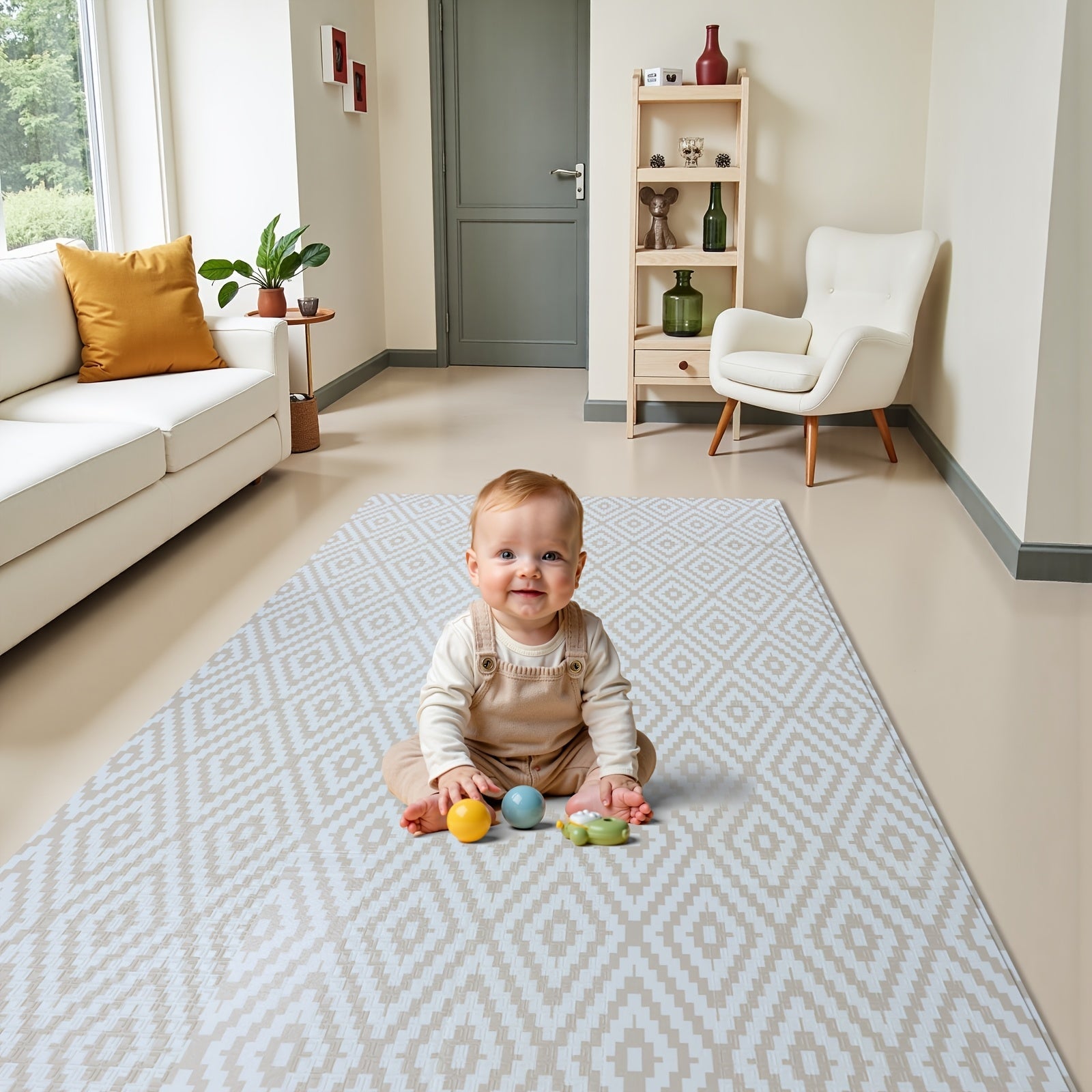 Children's Play Mat Waterproof Foldable Soft Foam Nursery Floor Mat with Minimalist Patterns