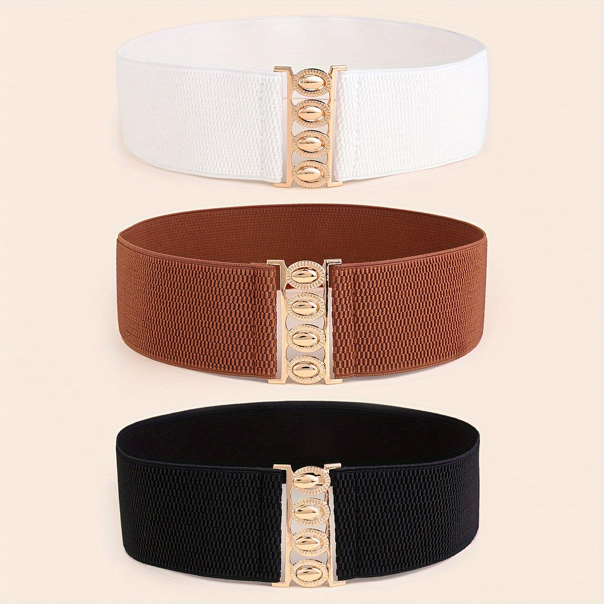 Ayollar uchun toʻliq rangdagi keng elastik kamarlar toʻplami, kiyingan va palto uchun