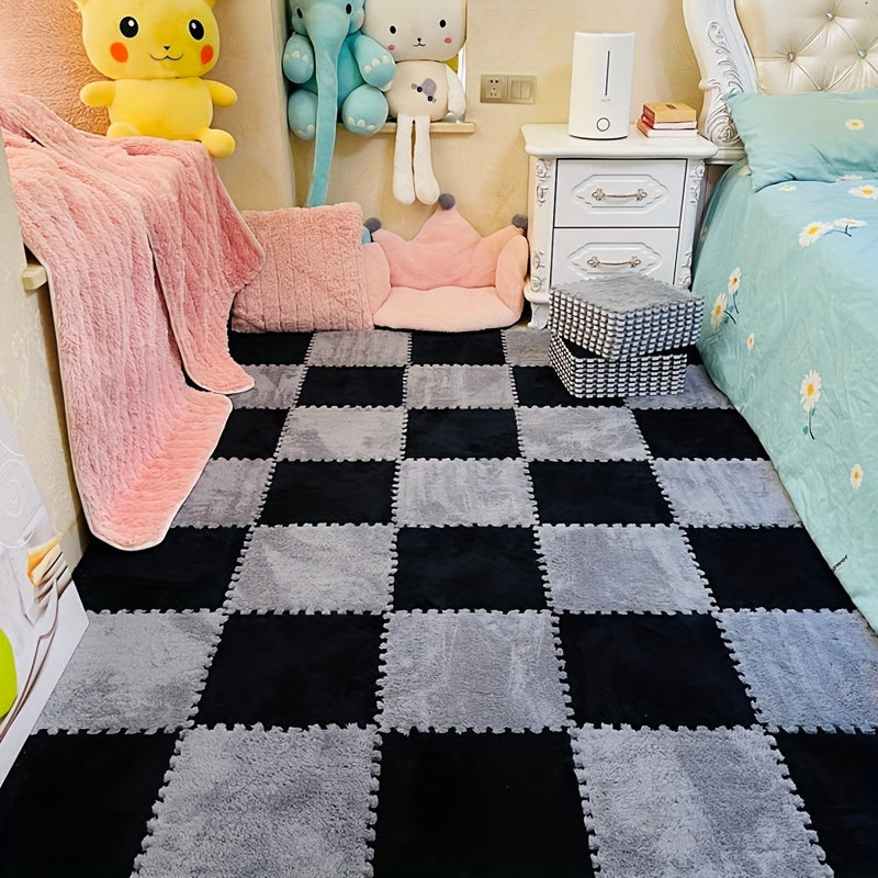 Juego de 40 baldosas de moqueta entrelazadas para uso en interior de dormitorio, diseño de cuadros de pelo bajo