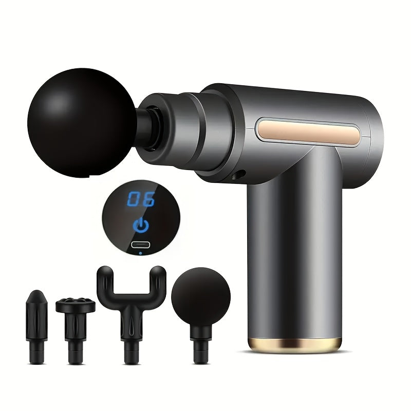 USB Rechargeable Massage Gun with LCD Display 6-Speed Deep Tissue Muscle Relaxation Black and Gold