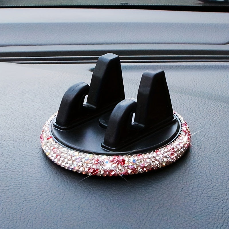 Soporte para teléfono de coche, material PVC, diamantes brillantes, montaje en tablero, versátil