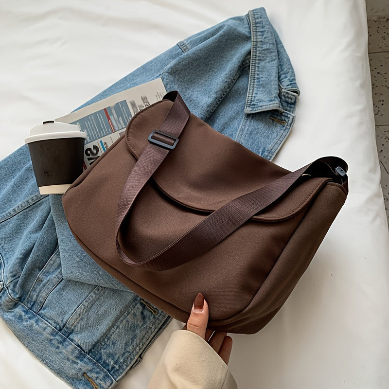 Nylon Crossbody Bag with Adjustable Strap Zipper Closure Lightweight and Foldable in Black Beige Coffee