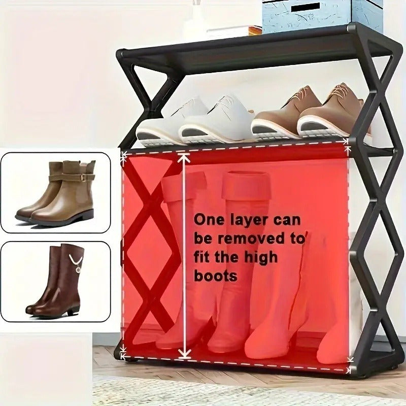 Black Plastic Shoe Rack Organizer 4 Tiers Foldable Space Saver for Closet Entryway Bedroom