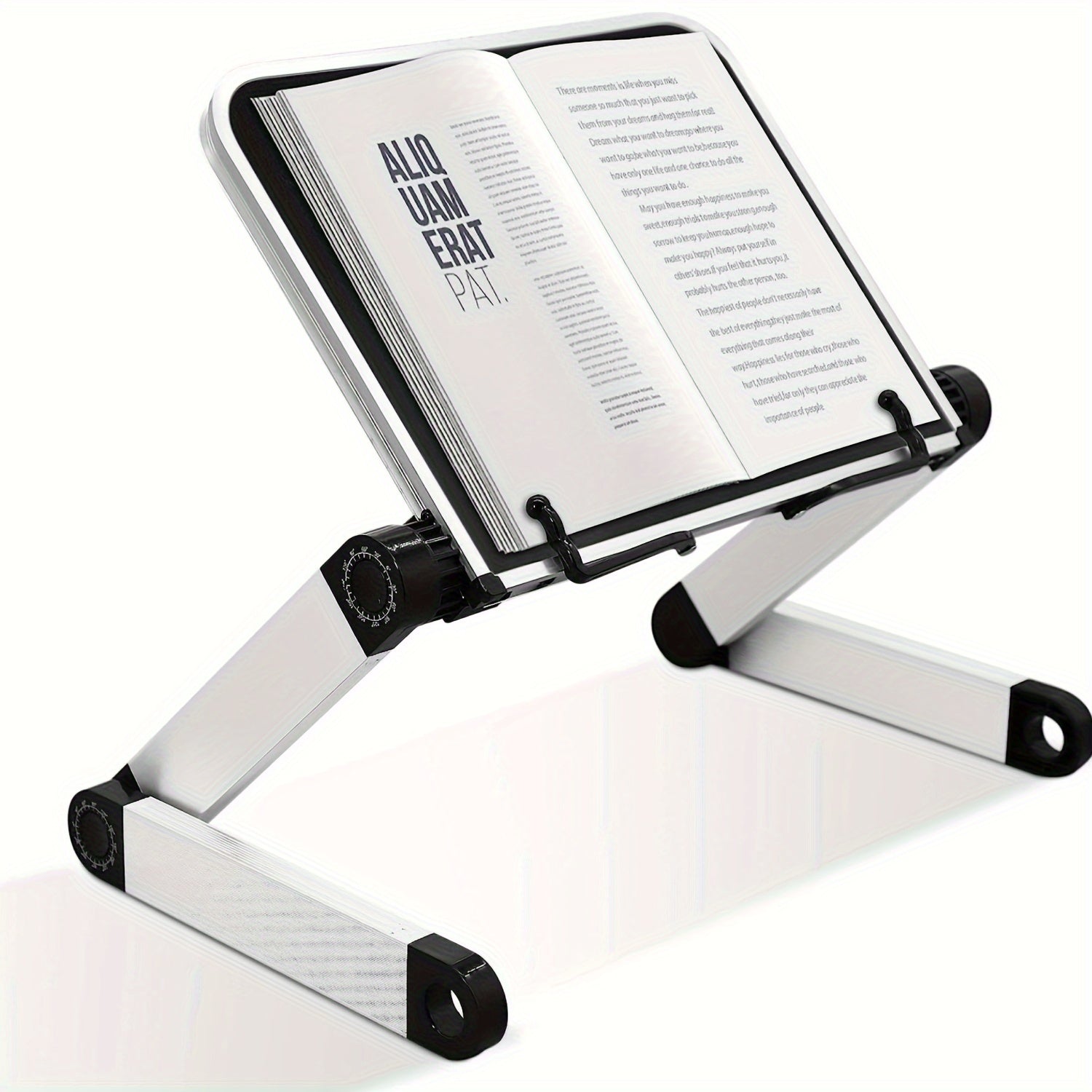 Lightweight Aluminum Book Stand with Adjustable Height and Flexible Paper Clips for Tablets Magazines and Documents