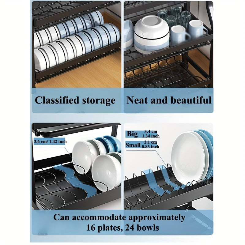 Kitchen Dish Drying Rack with Cutlery Holder, Space Saving 2 or 3 Layer Organizer