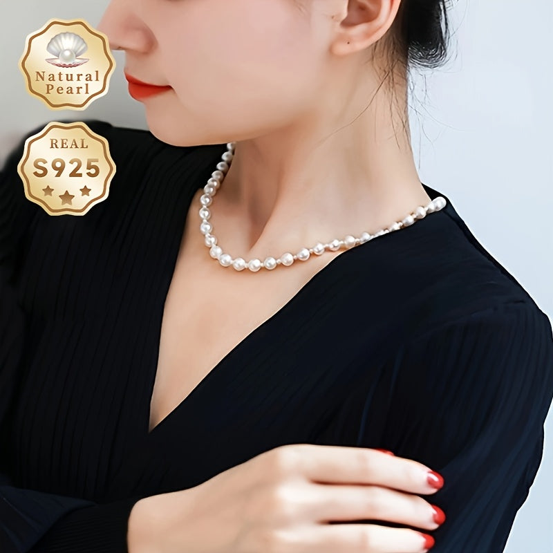 Təbii Təzə Su İncisi ilə Sterling Silver İncə Boyunbağı - To'ylar va sovg'alar uchun