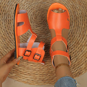 Women's Retro Roman Peep-Toe Shoes Leather Craft City Fashion