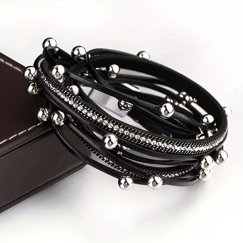 Women's Leather Multi-Layer Bracelet with Adjustable Fit