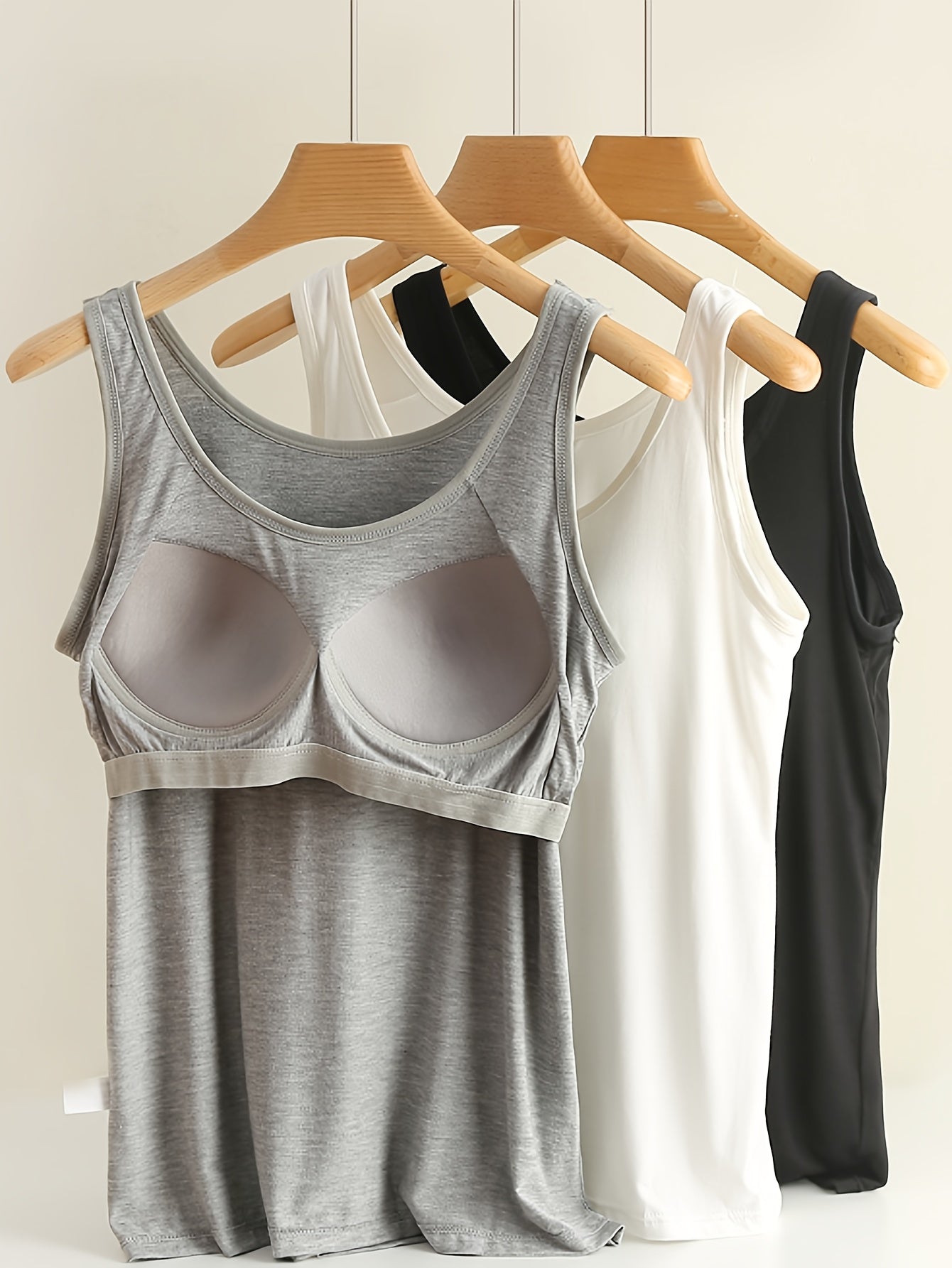 Women's Plus Size Yoga Tank Tops 2-in-1 with Built-In Bra Gray Black White