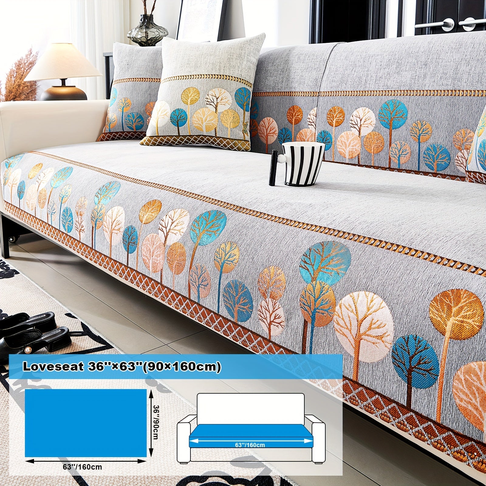 Chenille Sofa Slipcover with Geometric Embroidery Pet-Friendly Fabric for Home Decor