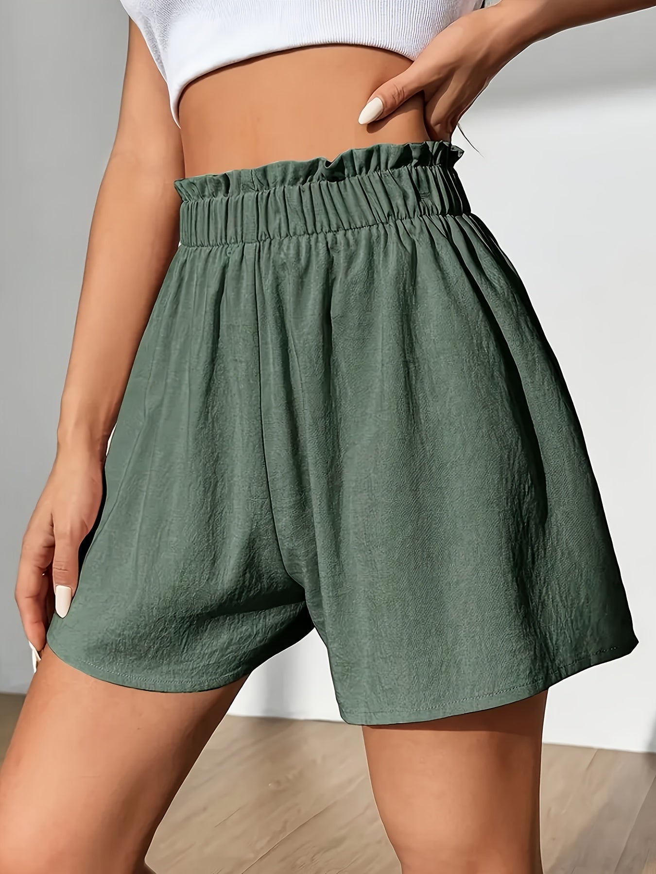 Women Cotton Casual Elastic Waist Shorts Slim Fit Summer