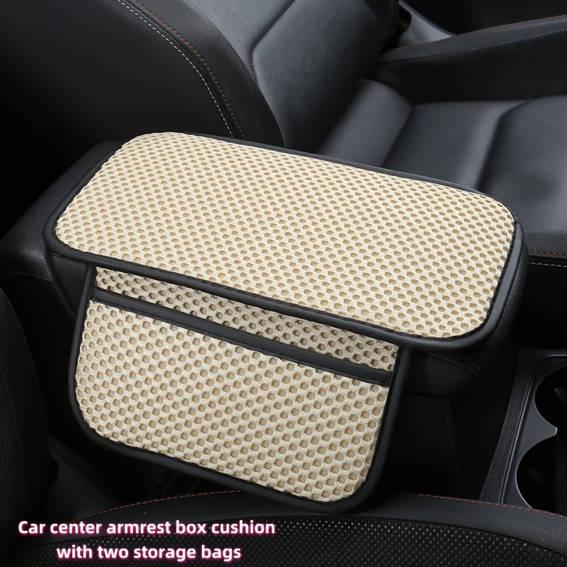 Car Interior Armrest Pad Ice Silk Fabric Storage Space Universal Fit
