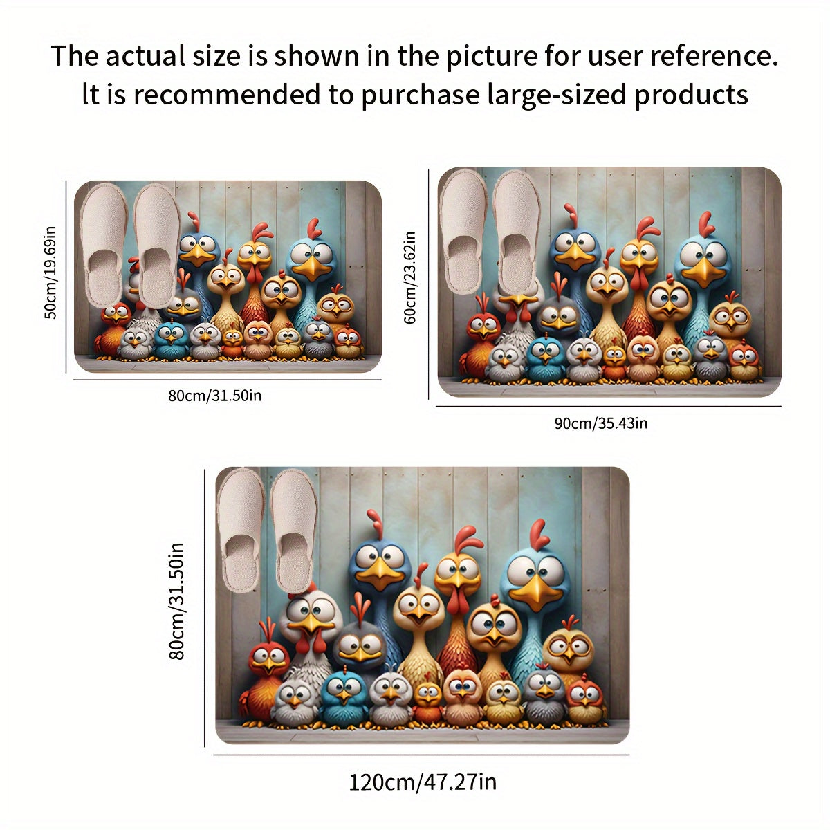 Коврик с рисунком «Куриная семья» с большими глазами, губка толщиной 1,2 см, нескользящий, устойчивый к пятнам и воде, можно стирать в стиральной машине, 100% полиэстер, коврик для двери в спальню, ванную комнату, кухню, прихожую, прачечную