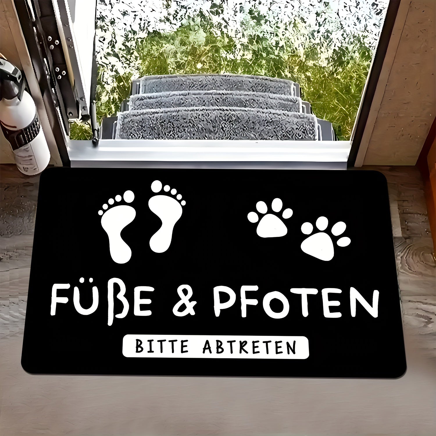 Indoor Outdoor Welcome Mat with Paw Prints Non-Slip Machine Washable Rug