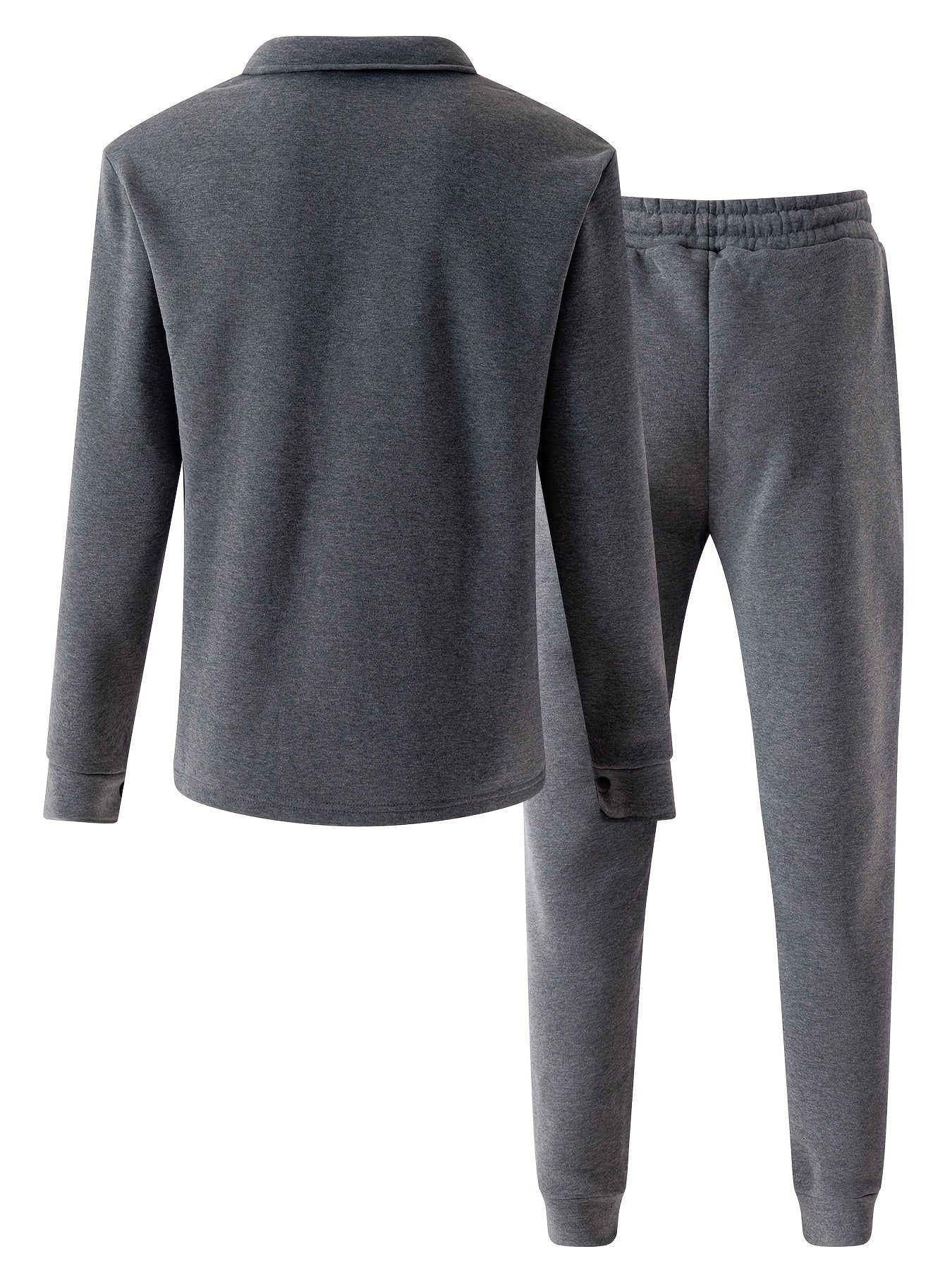 Men's Polyester Winter Outfit Set Button-Up Shirt and Pants Solid Color Fall Winter