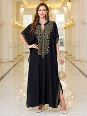 Plus Size Embroidered Loose Kaftan Dress, Batwing Sleeve, Casual Summer Wear