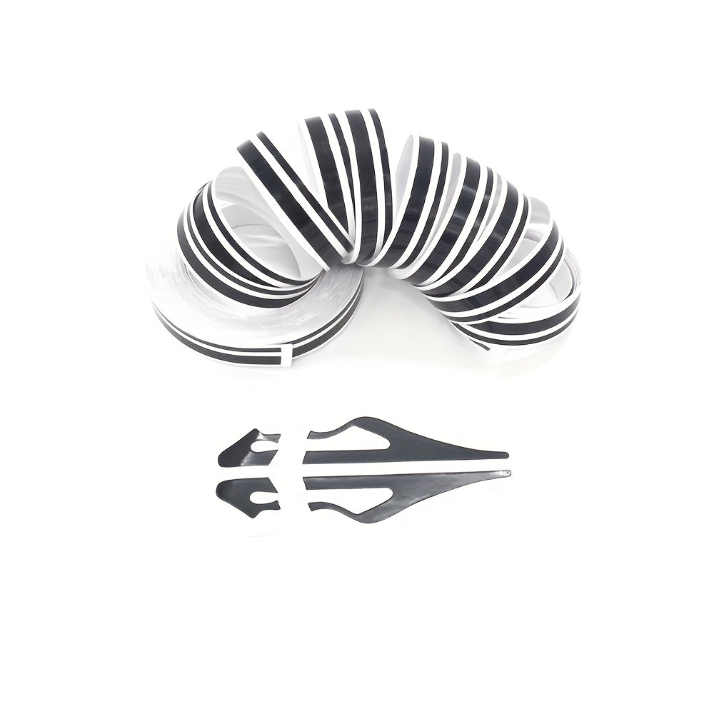 Qora va oq vinil avtomobil chiziqli stiker 385.8 dyuym, suv o'tkazmaydigan, UVga chidamli