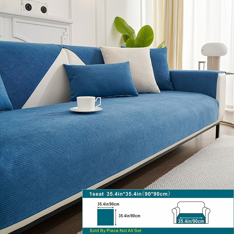 Beige Velvet Sofa Slipcover Pet-Friendly Machine Washable with Backrest and Armrest Protection