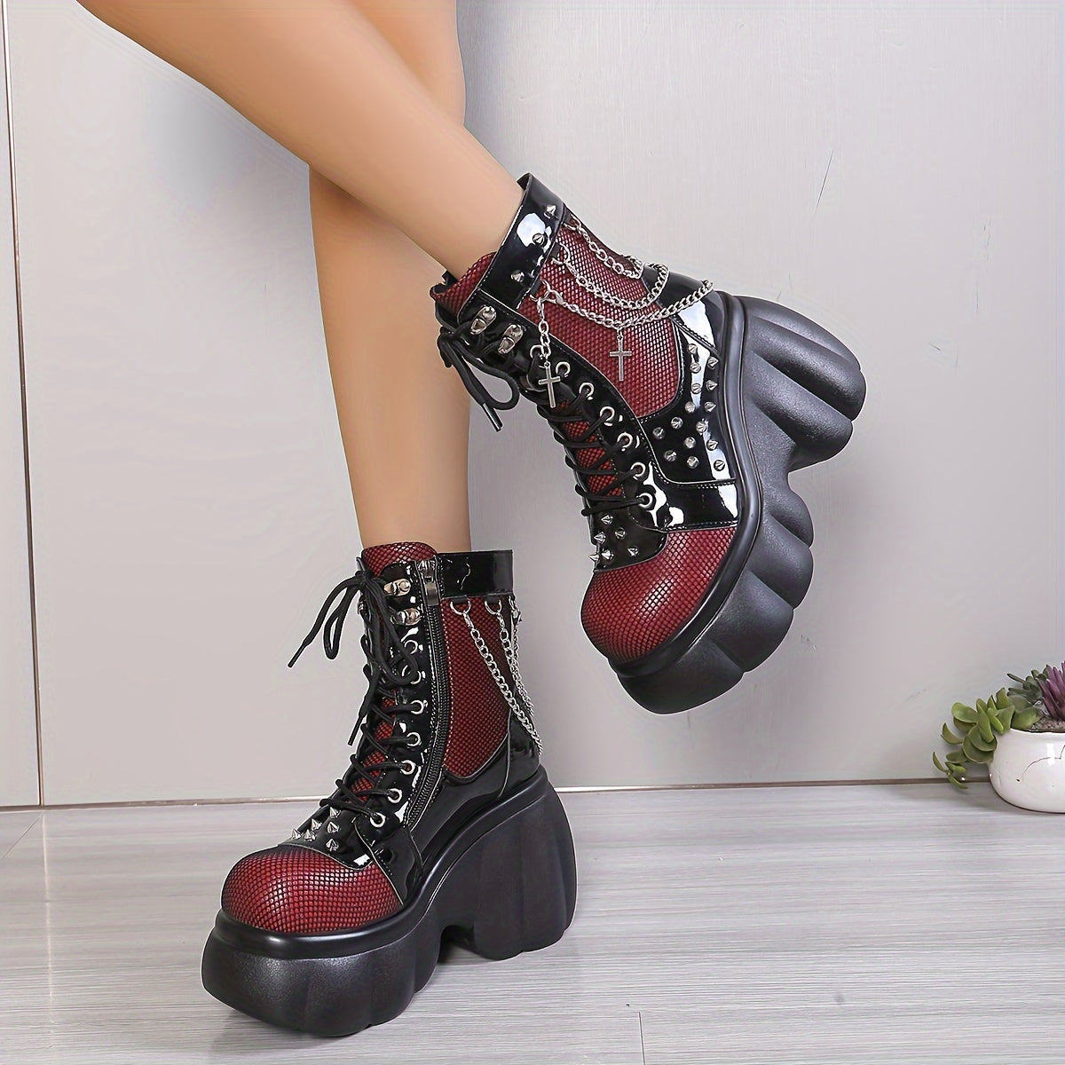 Women's Platform Ankle Boots Zipper Closure Round Toe Thick Sole