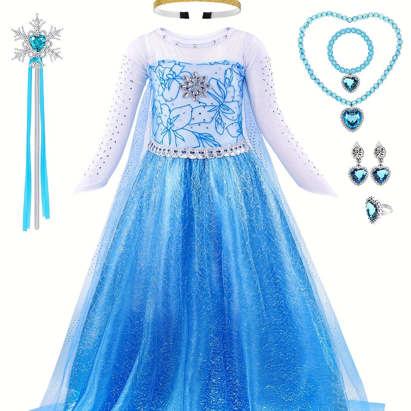 Girls Elsa Queen Costume with Accessories for Cosplay and Birthday Parties