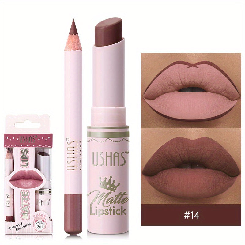 Women Nude Lipstick and Lip Liner Set Waterproof Velvet Long-lasting
