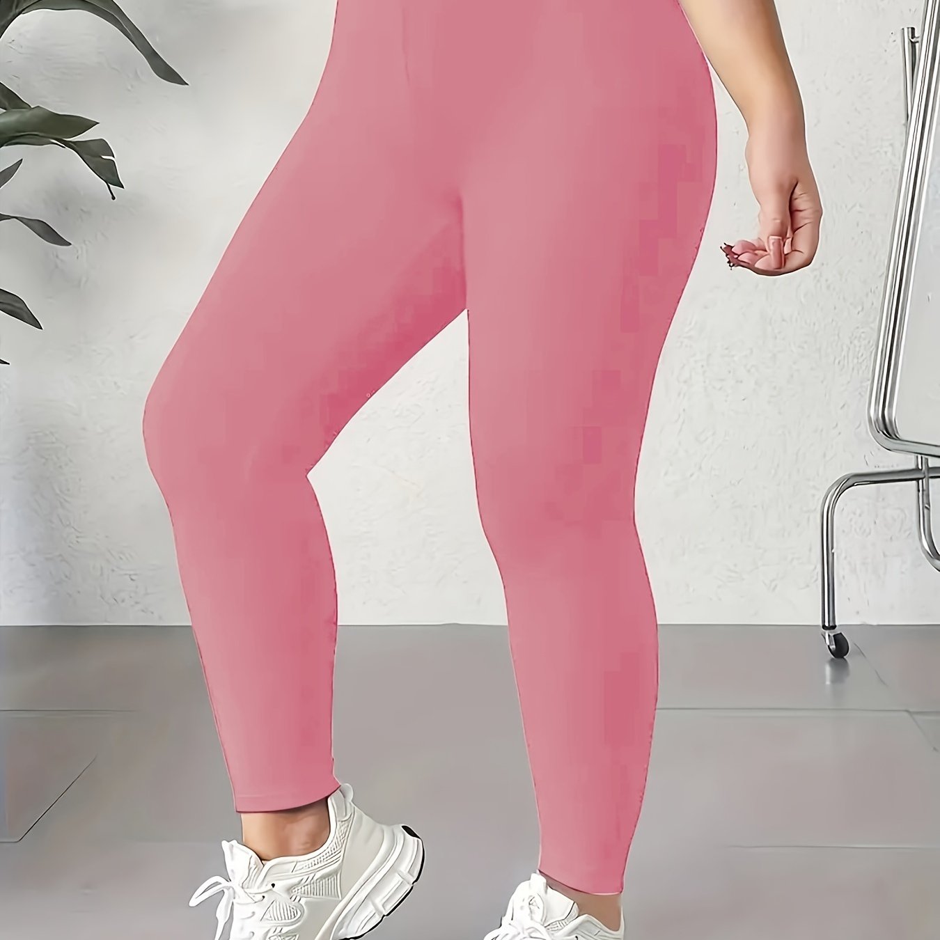 Women's Plus Size High-Waisted Yoga Leggings Tummy Control Pink