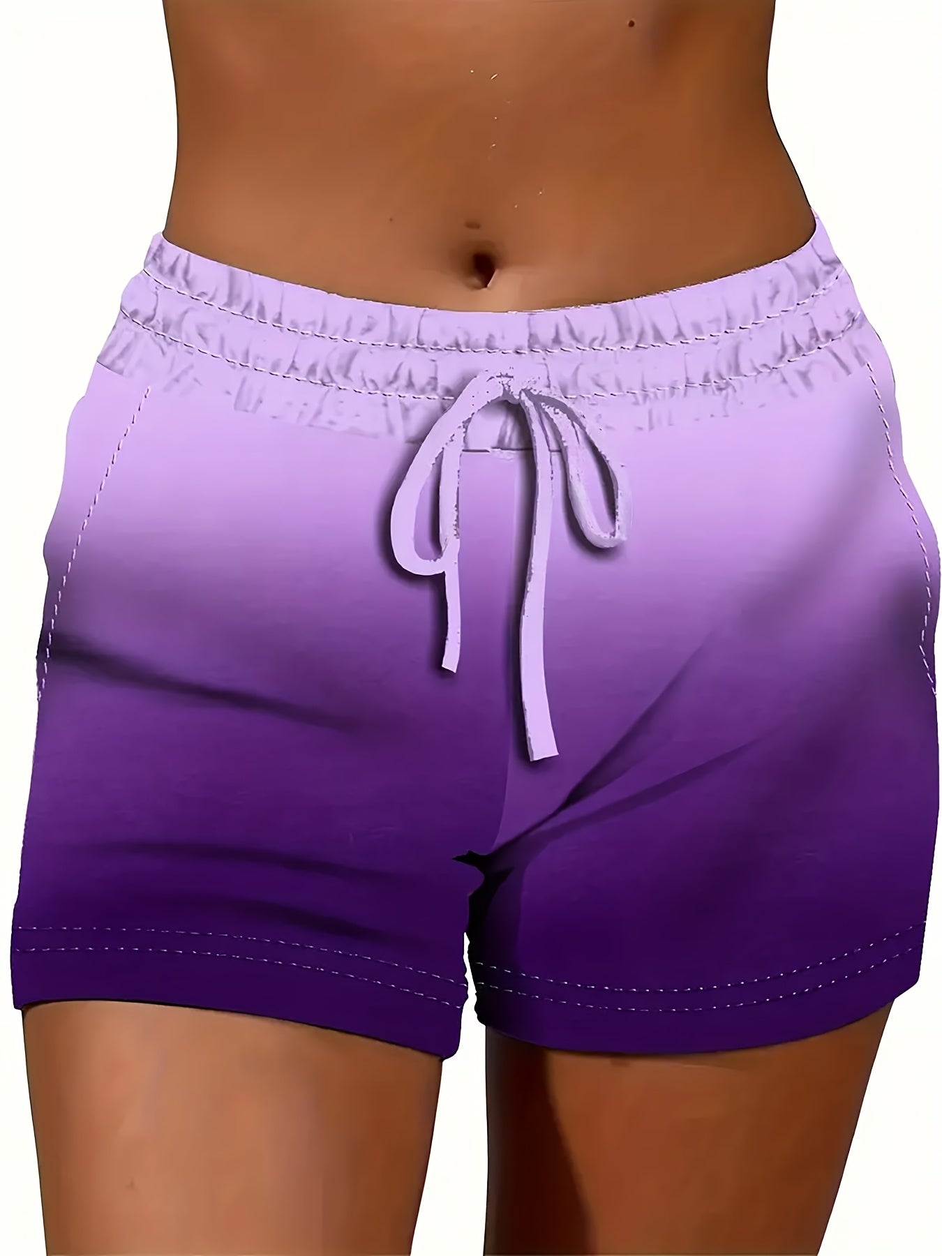 Women's Plus Size Summer Casual Gradient Drawstring Shorts Light Gray to Black