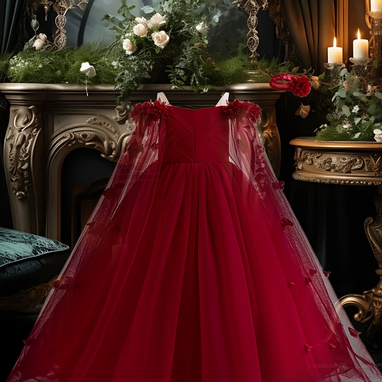 Girls Light Blue Off-Shoulder Floral Dress for Girls Weddings Parties and Performances