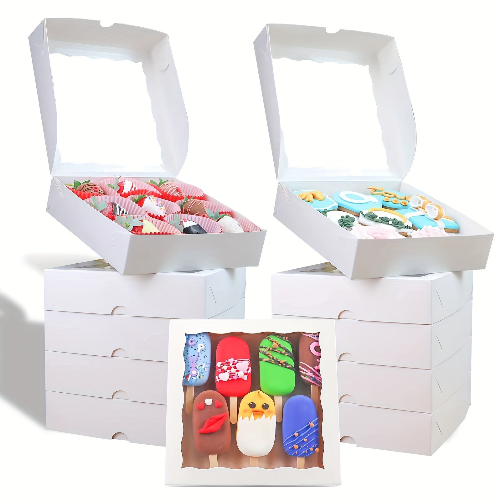 White Bakery Boxes with Window 20.32cm Pack of 6 15 30 for Cookies Pies