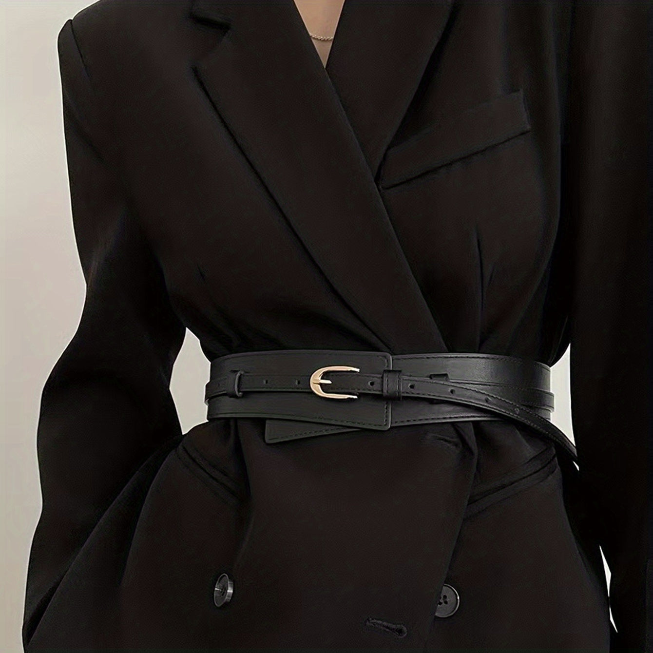 Vintage Women's Coat Dress with Wide Waistband Detachable Girdle and Pin Buckle in PU Leather