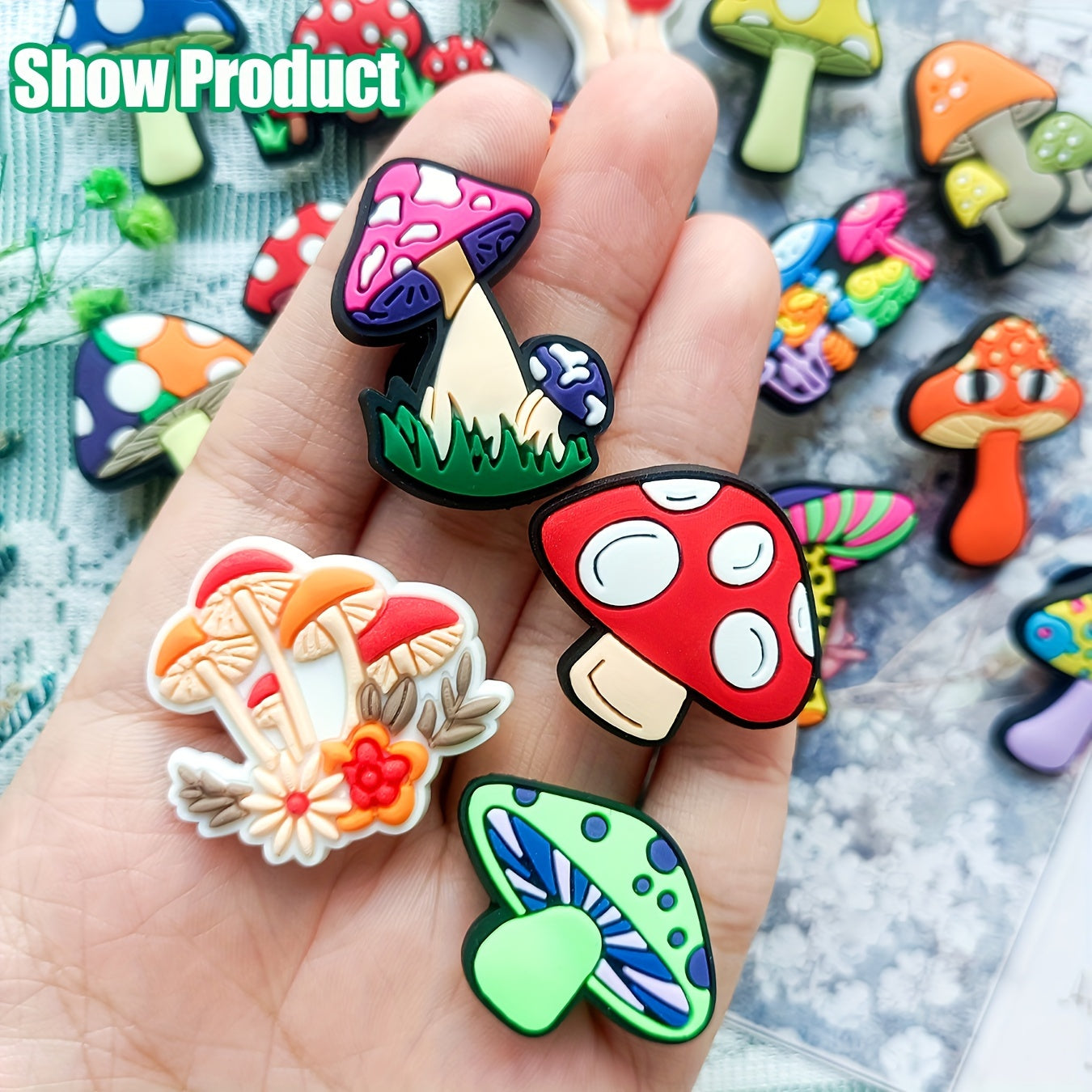 20pcs Mushroom Shoe Charms Green Mushroom PVC Shoe Decorations for Sandals