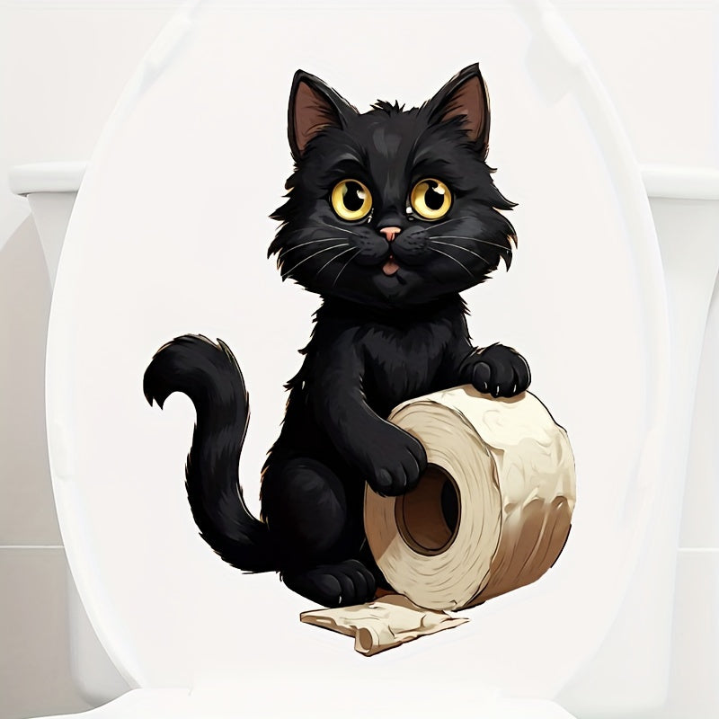 Pegatina de papel higiénico de gato negro, decoración de baño, adhesivo autoadhesivo, pegatina desechable para aseo