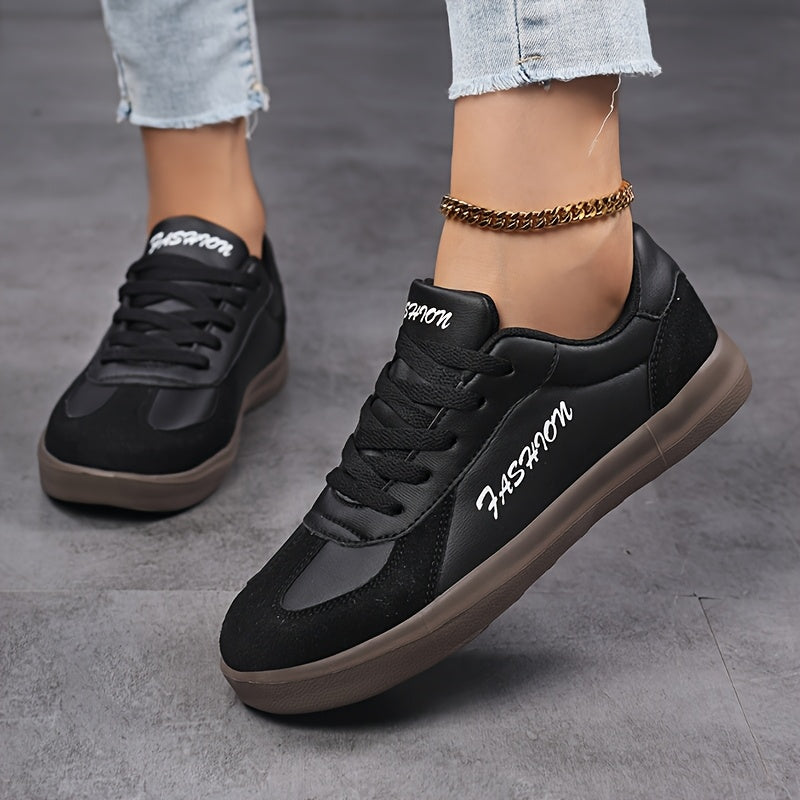 Women Black Fashion Sneakers Casual Low Top Round Toe Lace-Up All-Season Footwear