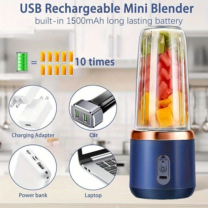 Portable Personal Blender 400ml USB Rechargeable Smoothie Juicer with 6 Blades