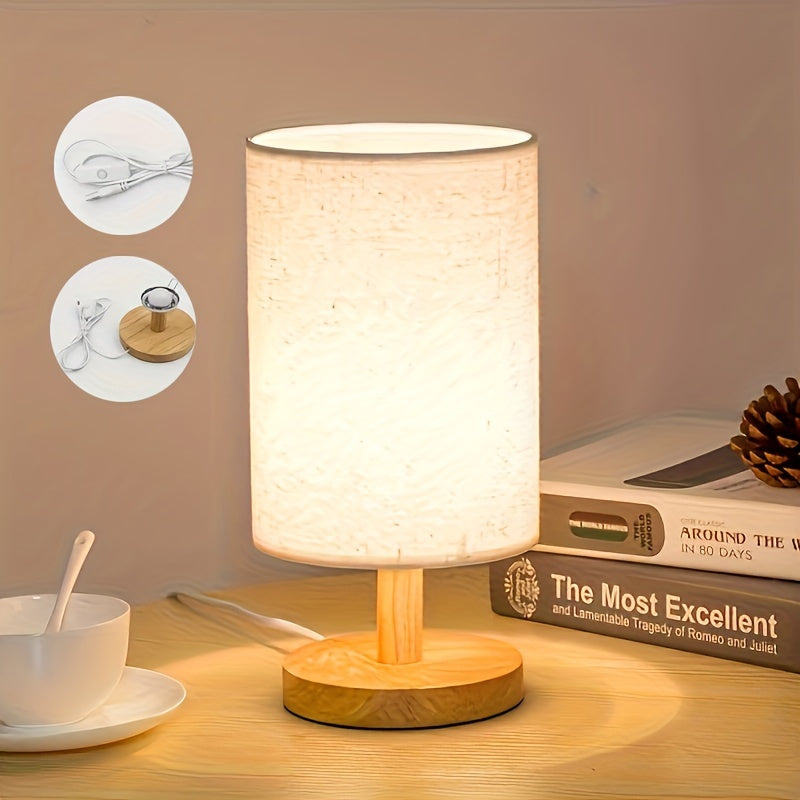 Solid Wood Table Lamp with LED Light for Bedroom and Study Room Decor